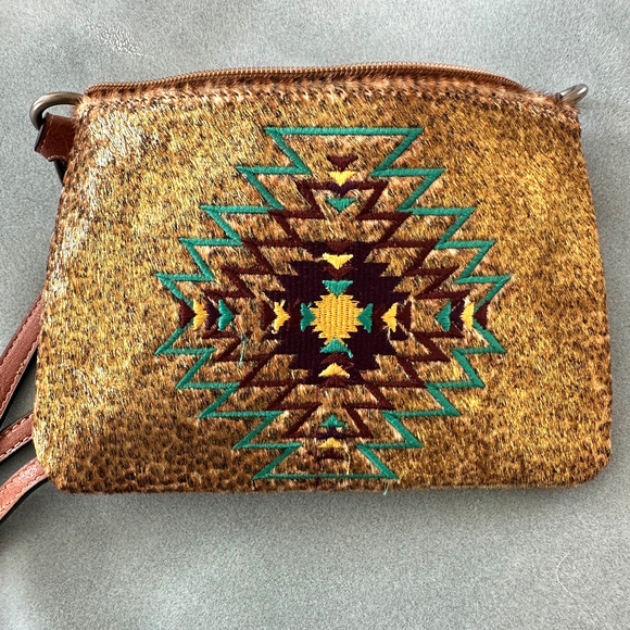justin mini shoulder crossbody bag metallic hair on hide aztec star embroidery - Picture 2 of 9